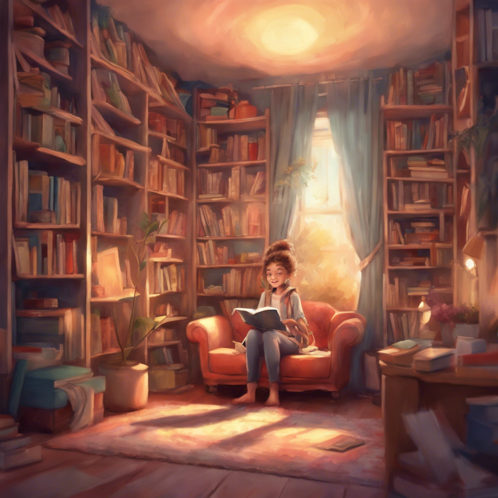 girl reading a book in her private library